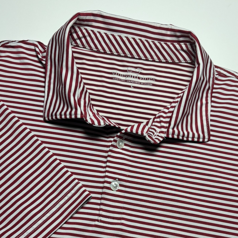 Vineyard Vines Performance Polo Shirt Men's‎ Large Red White Striped golf Shirt